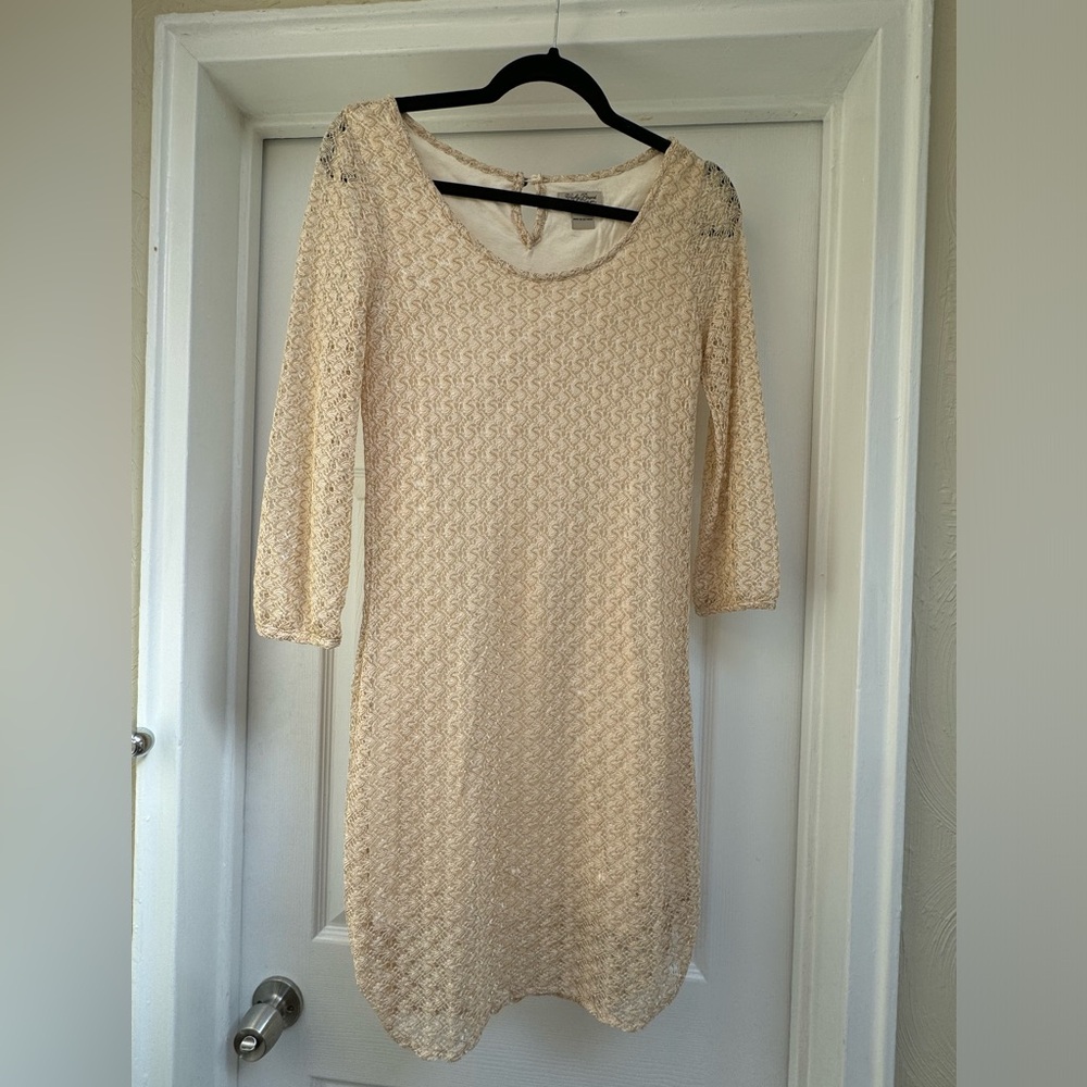 Lucky Brand Mini Dress with Metallic Gold Lace Overlay